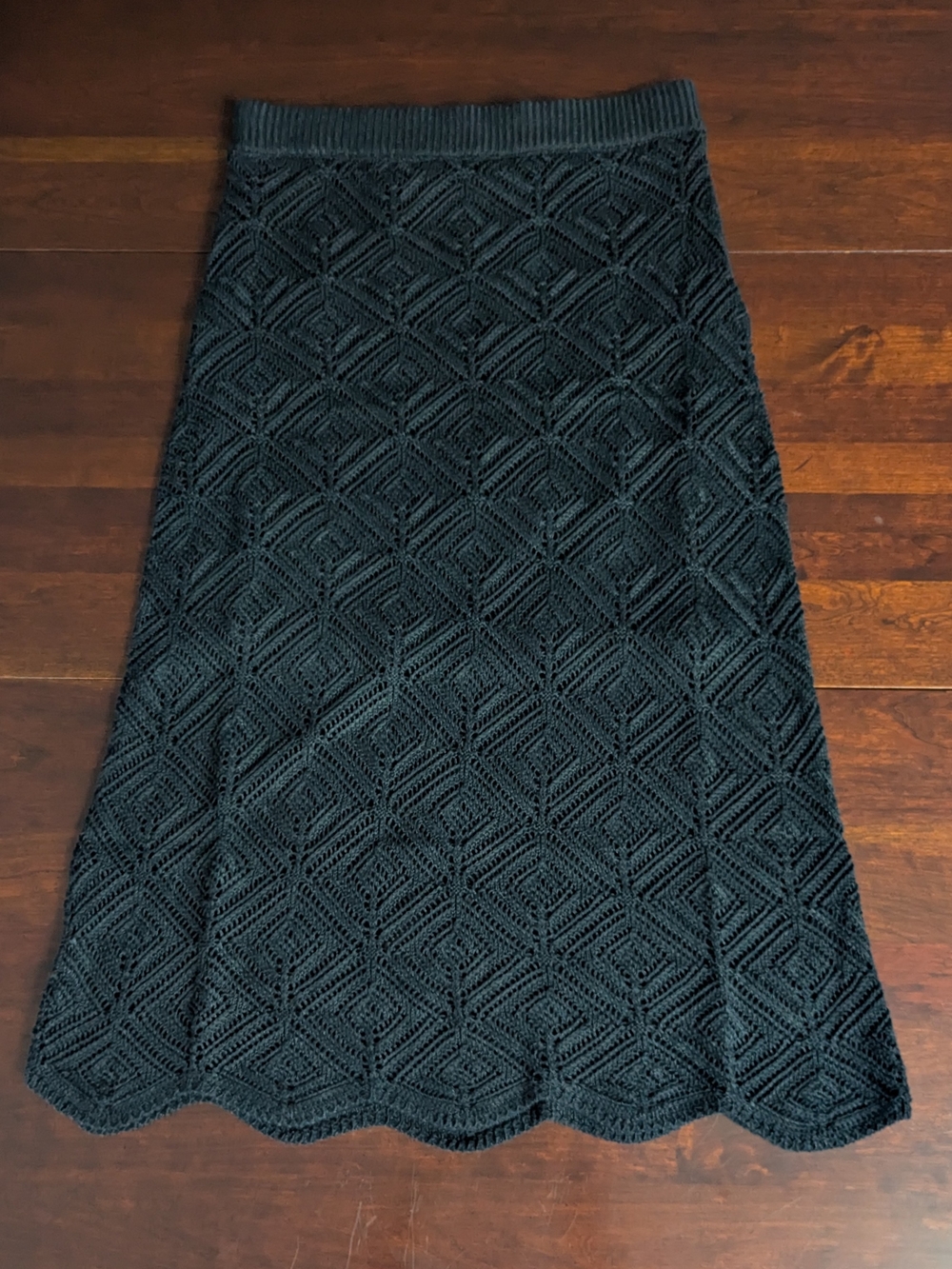 Emma & Posh Womens XL Black Crochet Maxi Skirt Boho Whimsigoth Grunge Festival